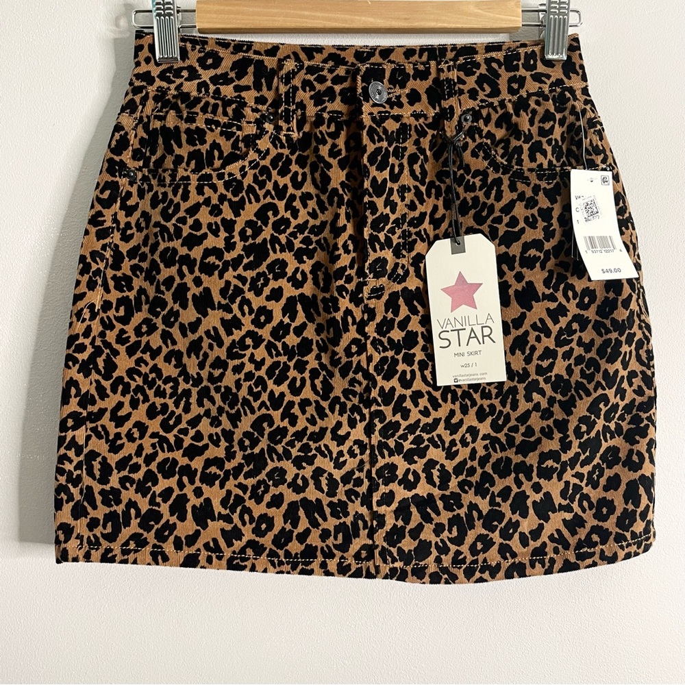 VANILLA STAR Leopard Print Corduroy Mini Skirt